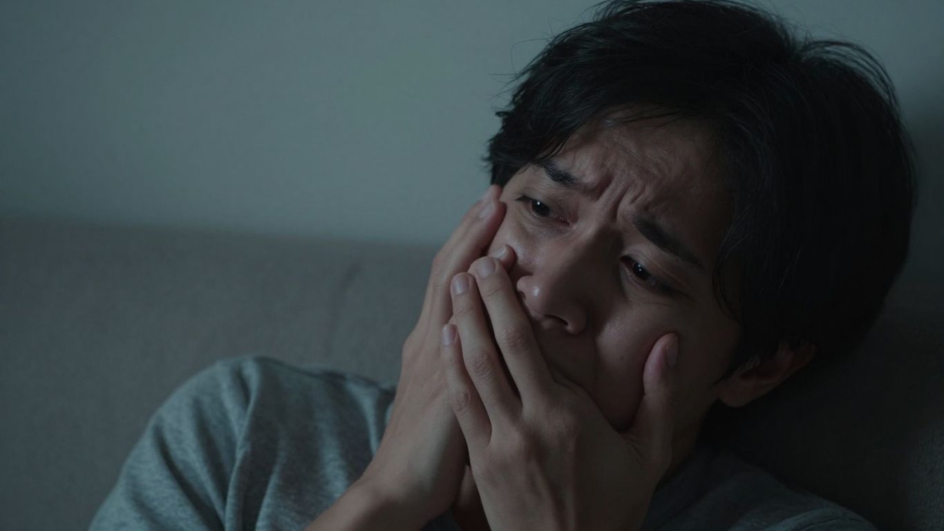 Pessoa com sintomas de ataque de pânico.