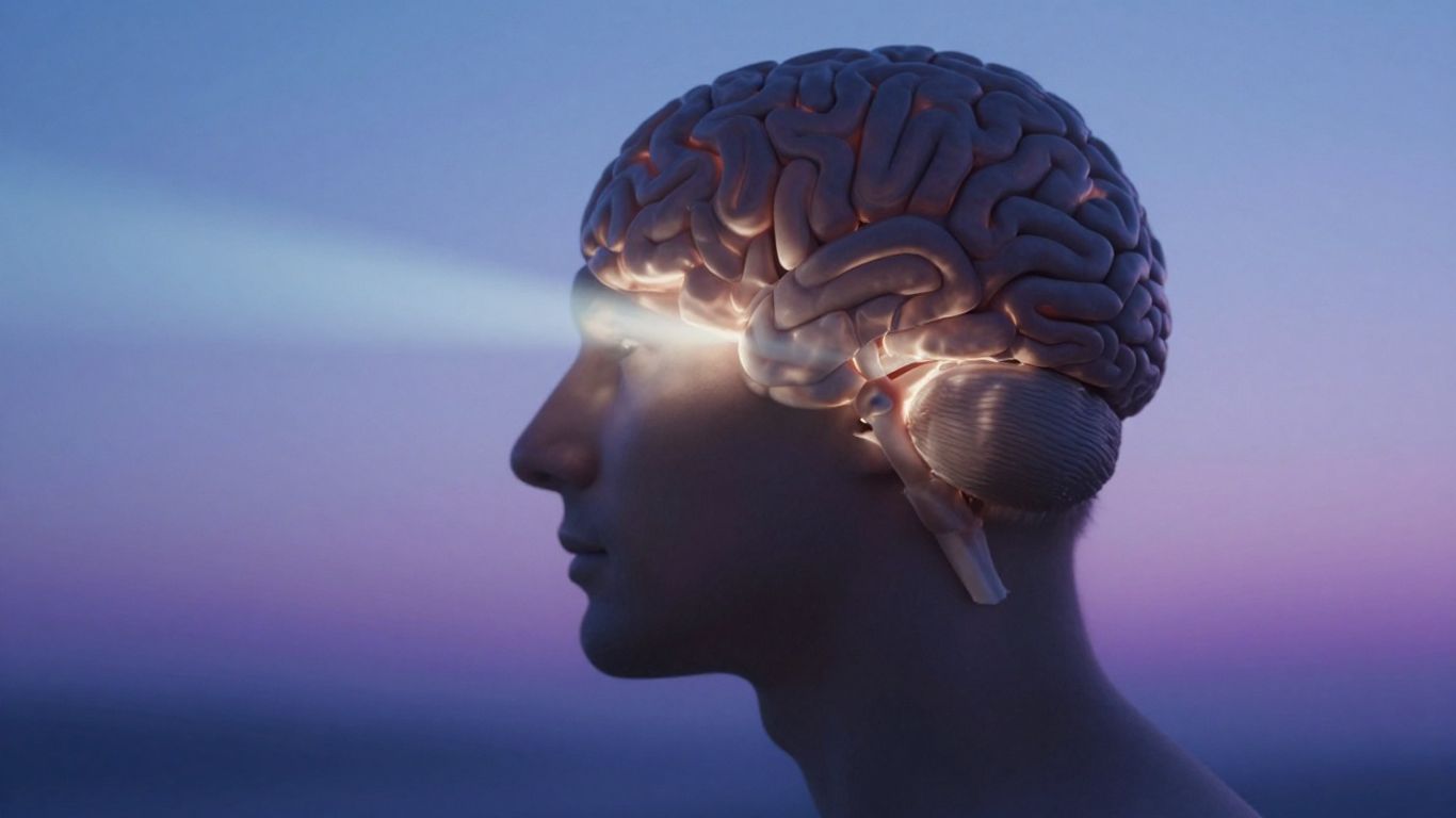 Cérebro humano com luz e sombra, desvendando mistérios da psiquiatria.