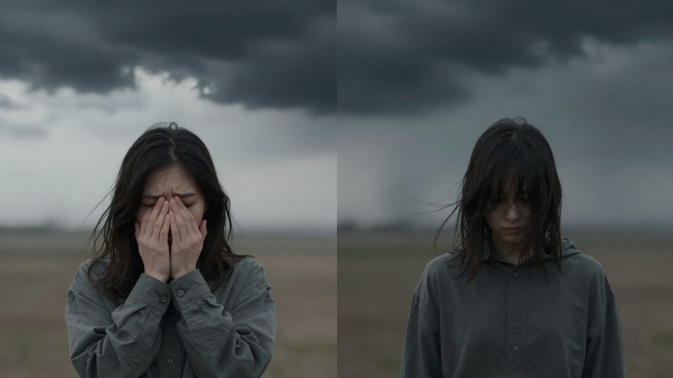 Pessoa com nuvem escura e pessoa isolada, ansiedade e depressão.